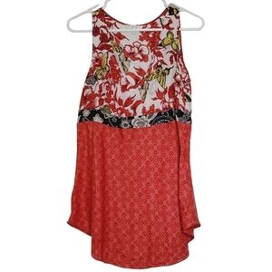 🟢1496 * CAbi Silk Sleeveless Mix Print Blouse Red Black Size S